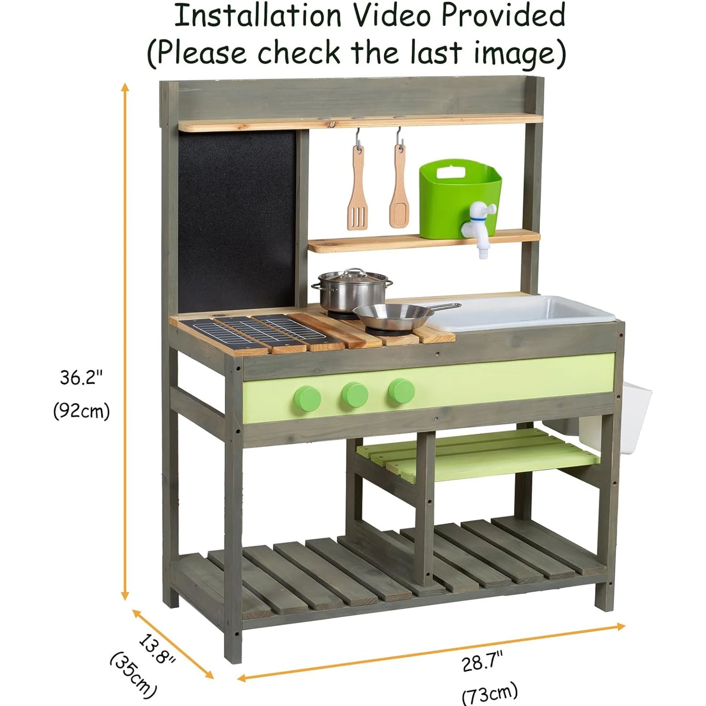Mud Kitchen Playset for Kids, Deluxe Wooden Toy Play Kitchen Set for Boys and Girls Ages 3-8 Indoor & Outdoor Activities - Pape'sShop