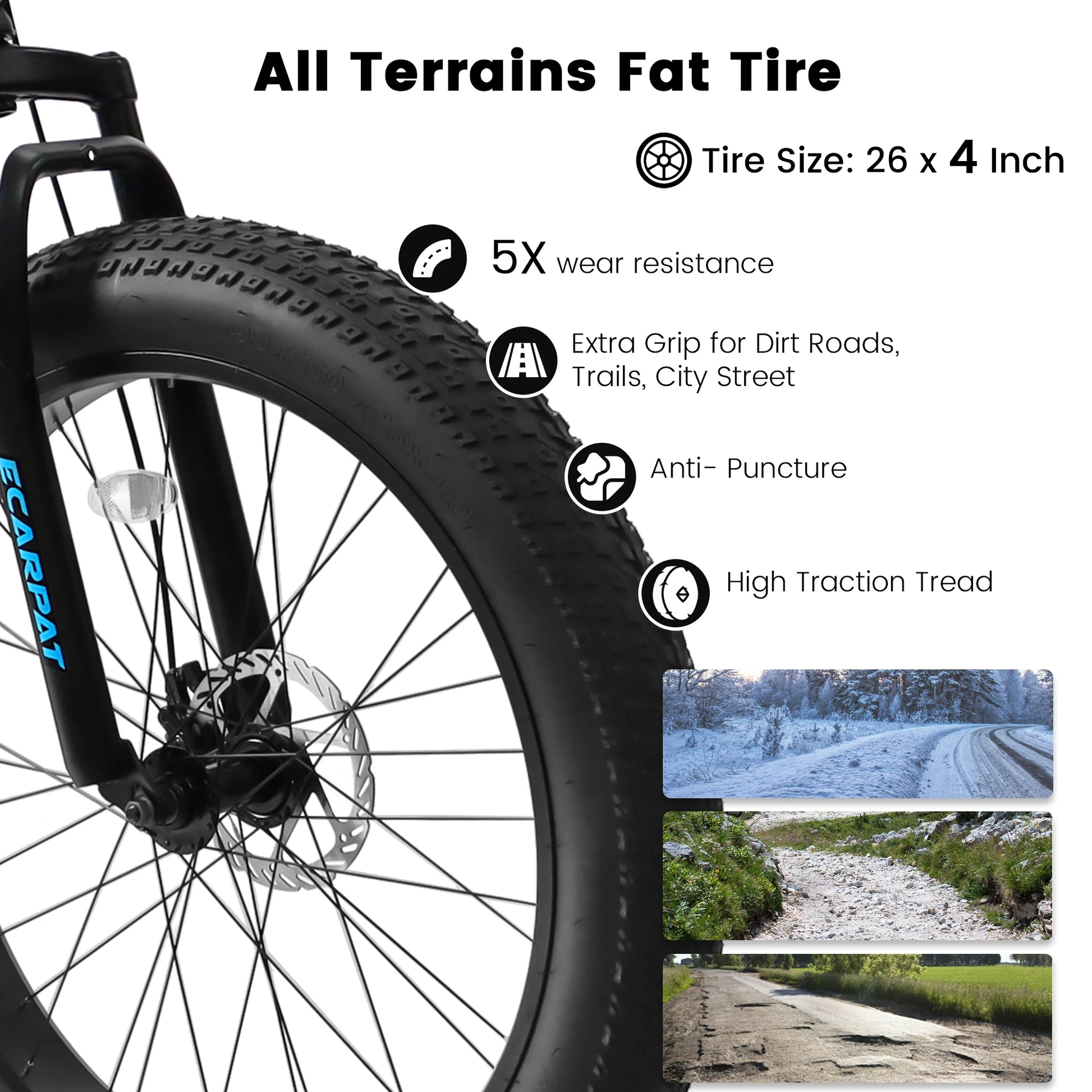 Ecarpat 26 Inch Mountain Bike, 4-Inch Wide Fat Tire - Pape'sShop