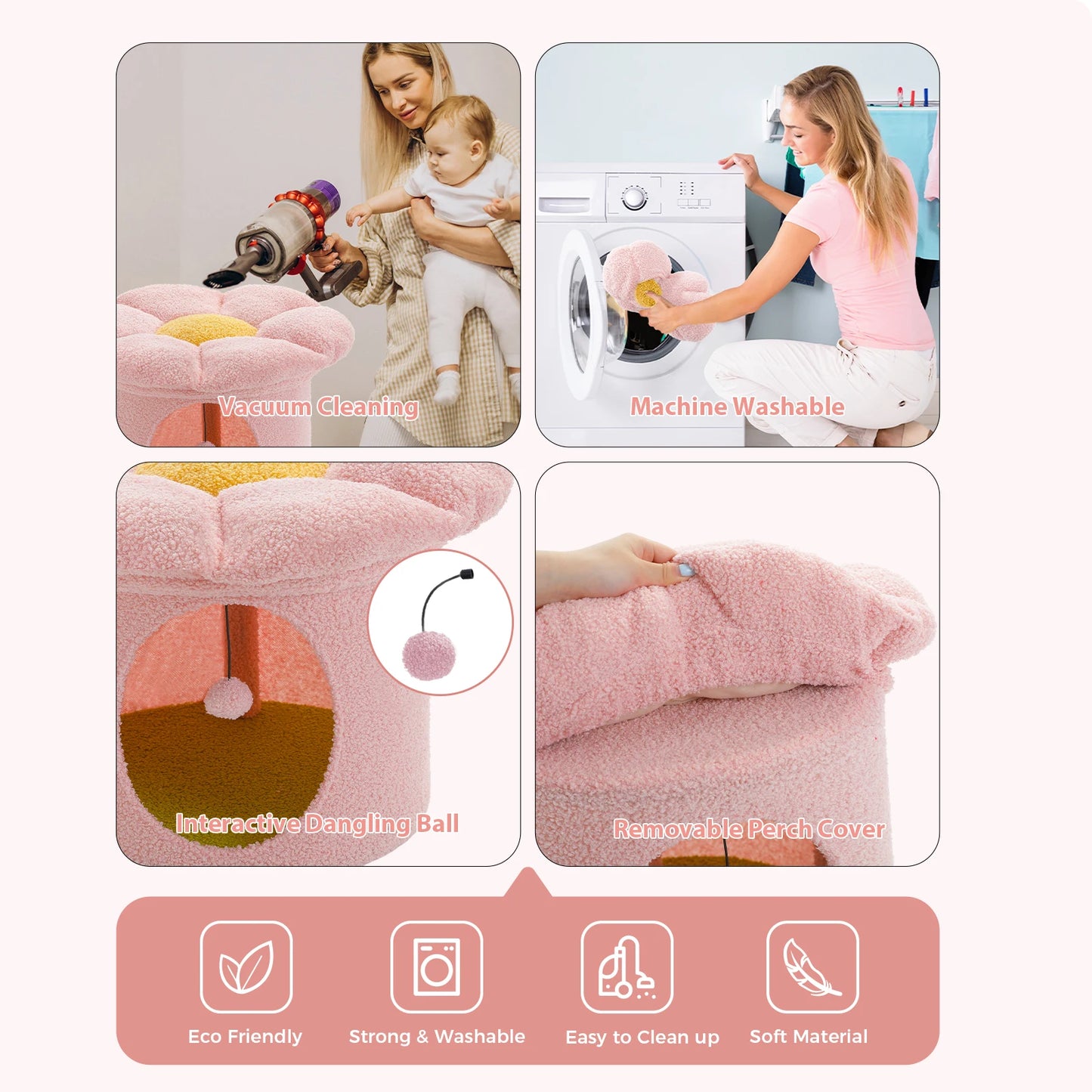 Cat Beds for Indoor Cats, Large Cat House with Removable Flower Cat Bed, Cute Cat Cave Cat Hideaway, Indoor Cat House Condo - Pape'sShop