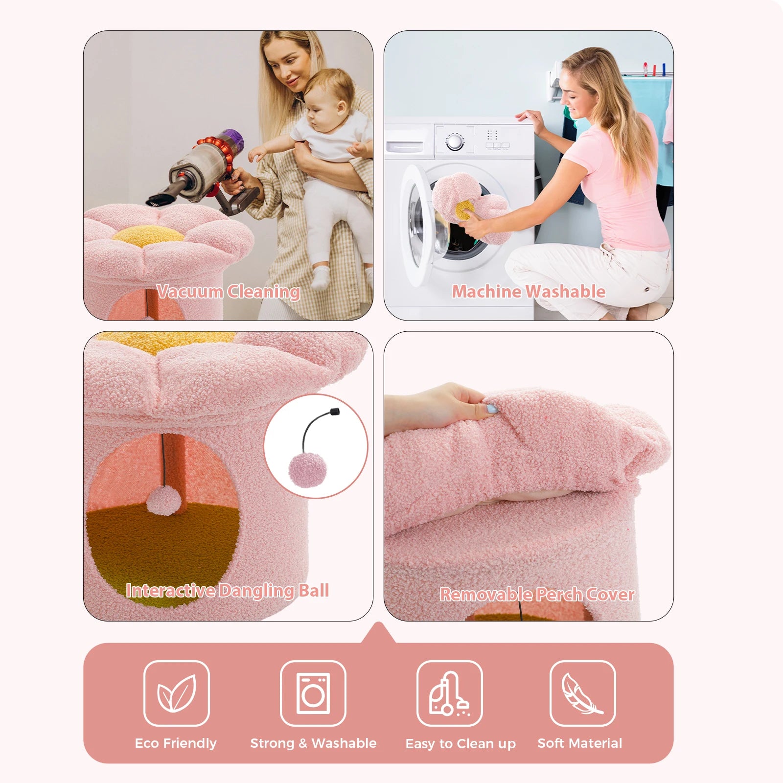 Cat Beds for Indoor Cats, Large Cat House with Removable Flower Cat Bed, Cute Cat Cave Cat Hideaway, Indoor Cat House Condo - Pape'sShop