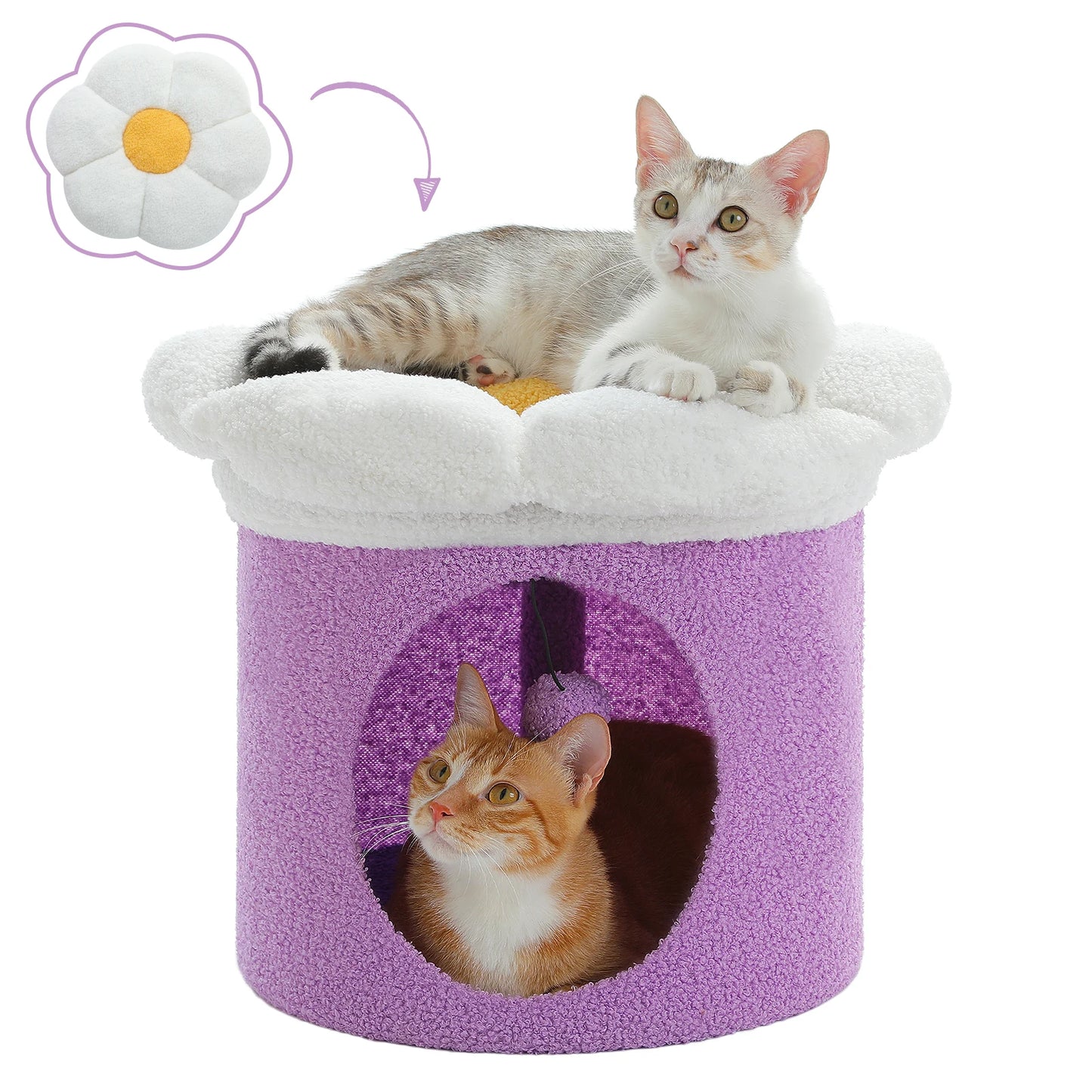 Cat Beds for Indoor Cats, Large Cat House with Removable Flower Cat Bed, Cute Cat Cave Cat Hideaway, Indoor Cat House Condo - Pape'sShop