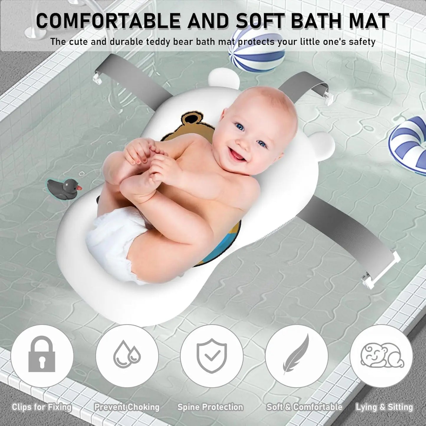 Baby Bathtub Real-Time Temperature Display Bathroom Basket Tub Non-Slip Foldable Folding Bathtub with Cushion Support for Shower - Pape'sShop